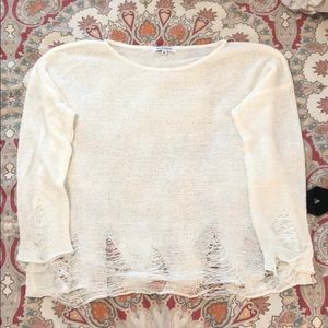 Distressed White Sweater